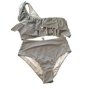 VIMPUNEC Ruffle One Shoulder Swimsuits for Women Cute High Waisted Two Piece